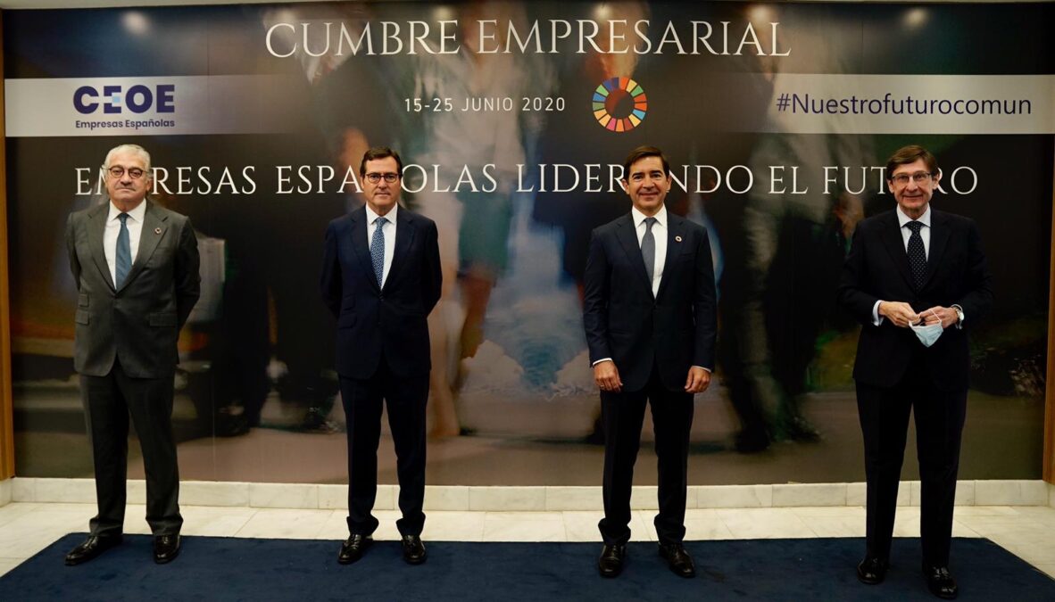 José Bogas, CEO de Endesa; Antonio Garamendi, presidente de la CEOE; Carlos Torres Vila, presidente de BBVA, y José Ignacio Goirigolzarri, presidente de Bankia