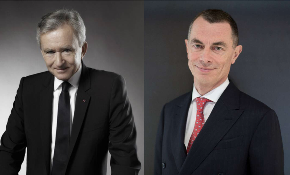 El fundador de LVMH, Bernard Arnault, y el ex consejero delegado de UniCredit, Jean Pierre Mustier. Fotos: LVMH y UniCredit