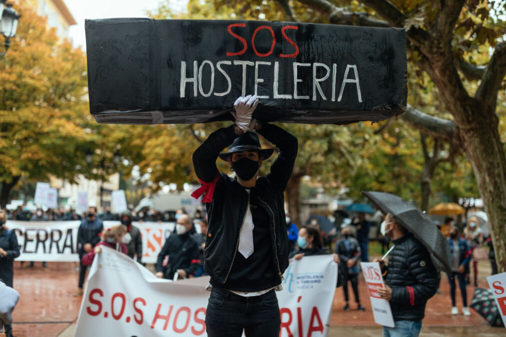 Manifestación para pedir ayudas a la hostelería ante las restricciones del covid-19. Getty.