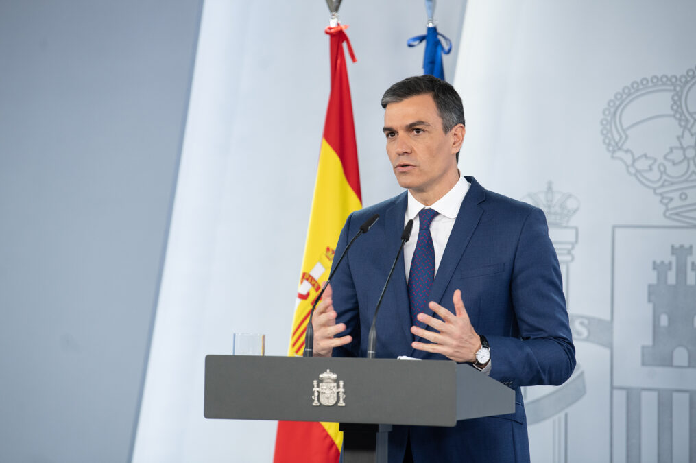 El presidente del Gobierno, Pedro Sánchez, durante la presentación de las medidas. (Pool Moncloa/Borja Puig de la Bellacasa)