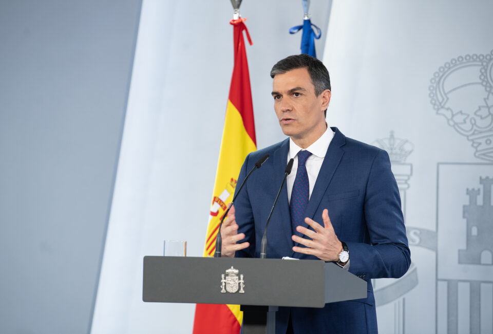 El presidente del Gobierno, Pedro Sánchez, durante la presentación de las medidas. (Pool Moncloa/Borja Puig de la Bellacasa)