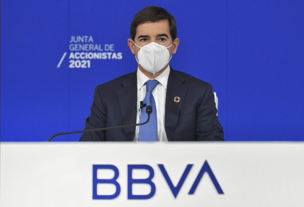 Carlos Torres, presidente de BBVA, durante la Junta General de Accionistas 2021. Foto: BBVA