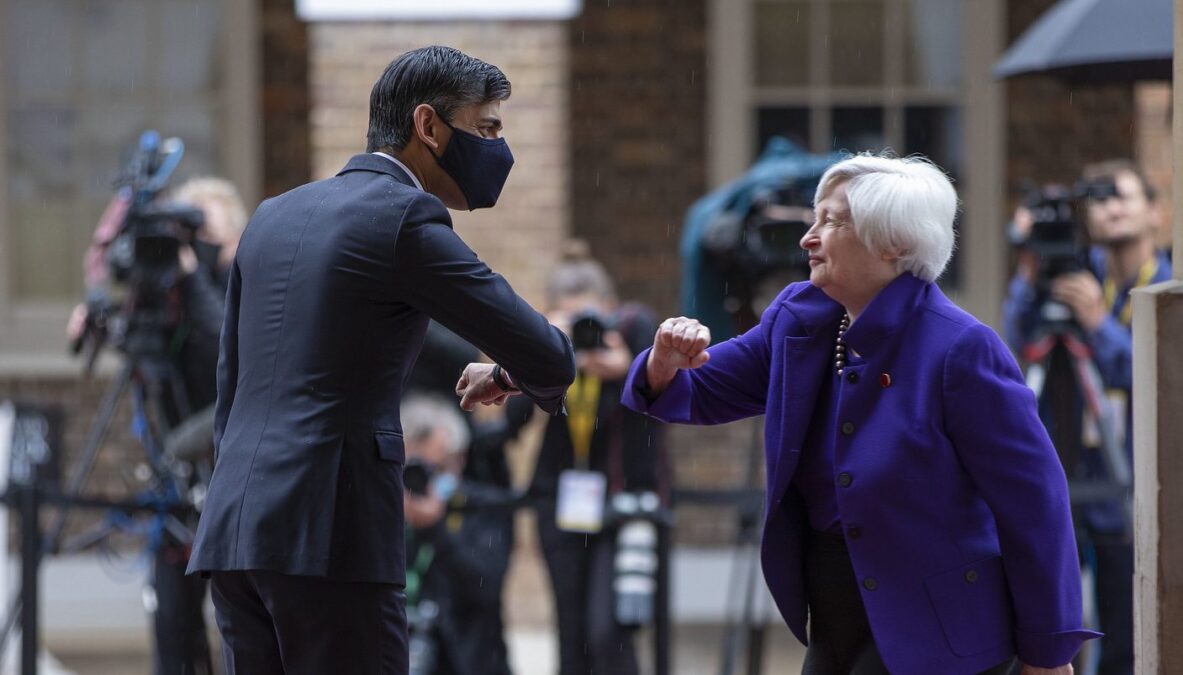 El Canciller de la Hacienda británico, Rishi Sunak, recibe en Londes a la secretaria del Tesoro de EEUU, Janet Yellen. HM Treasury (Flickr)