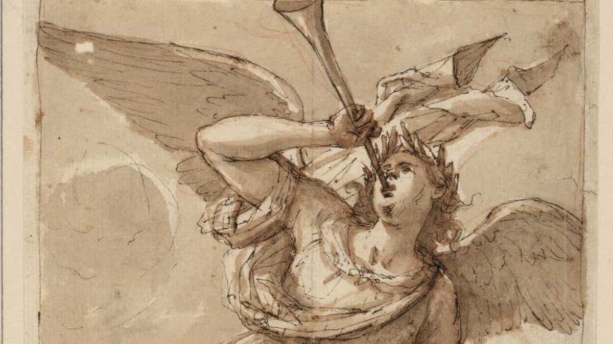 “La fama”, dibujo a pluma de ave atribuido a Francisco de Herrera (1627-1685), que representa a Pheme, la diosa griega de los rumores y la reputación. / Biblioteca Nacional