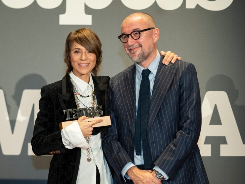 La chef francesa Dominique Crenn y Andrés Rodríguez, presidente de Spainmedia y editor y director de 'Tapas Magazine'. (Foto: Lucía Vargas)