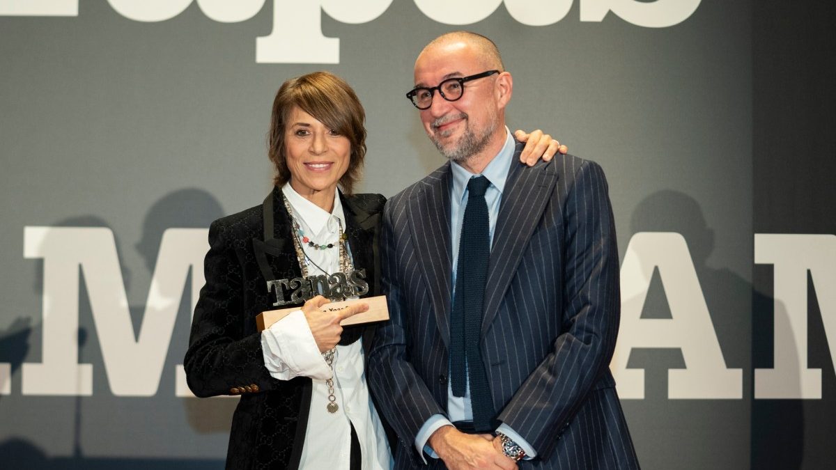 La chef francesa Dominique Crenn y Andrés Rodríguez, presidente de Spainmedia y editor y director de 'Tapas Magazine'. (Foto: Lucía Vargas)