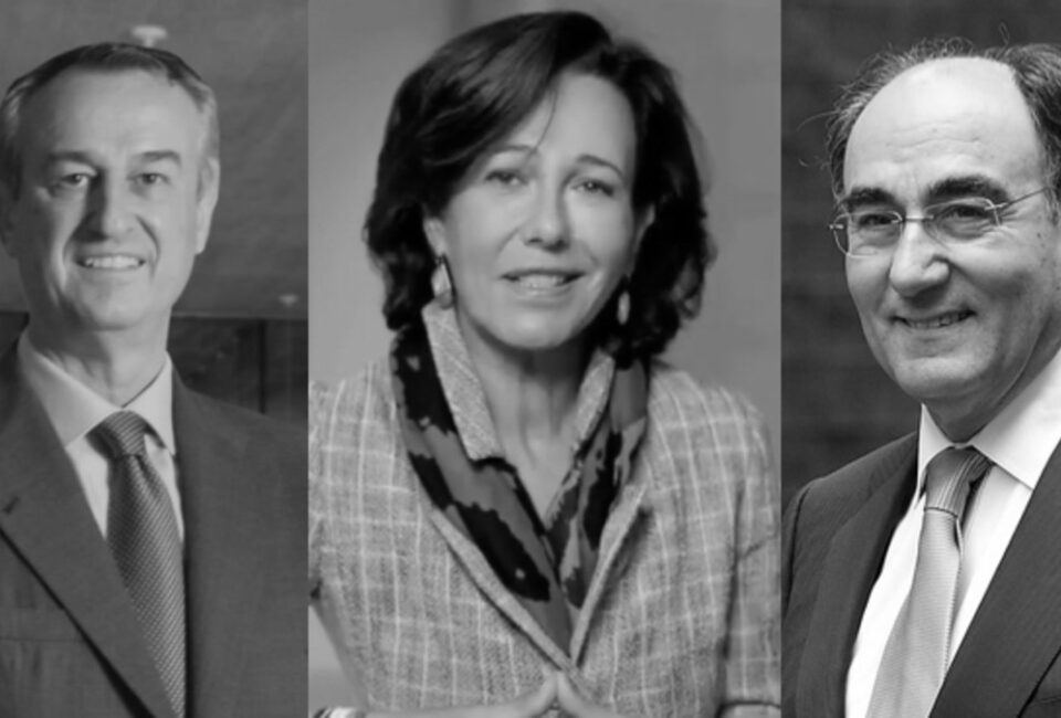 (De izq. a drch.) César González-Bueno, CEO de Banco Sabadell; Ana Botín, presidenta de Banco Santander: e Ignacio Galán, presidente de Iberdrola.