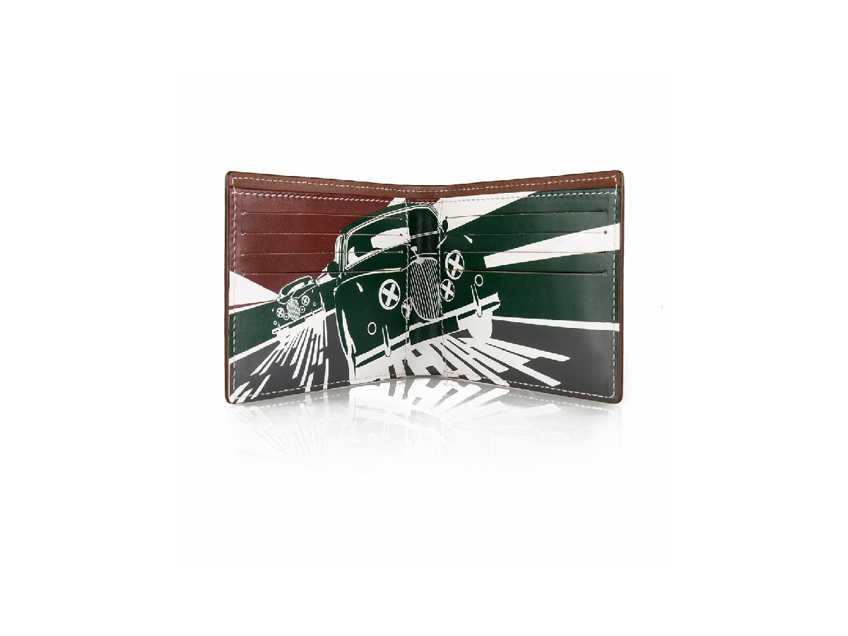 Cartera en piel Heritage con dibujo dinámico de Jaguar Land Rover. (Precio 120 euros)