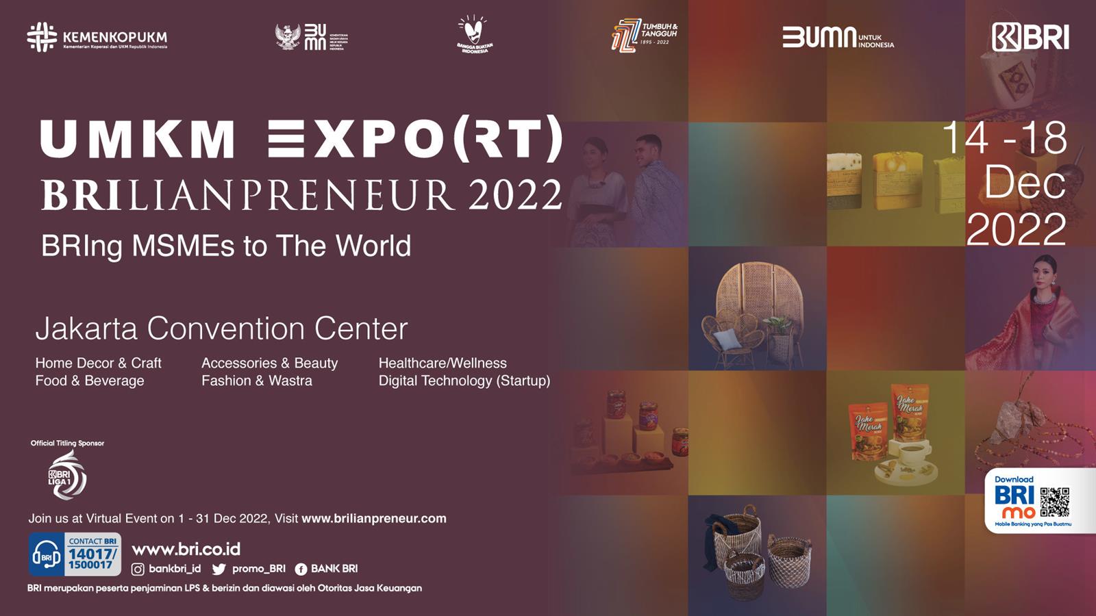 Hacia una Indonesia sostenible, UMKM EXPO(RT) BRILIANPRENEUR 2022 presenta 500 MIPYMES seleccionadas