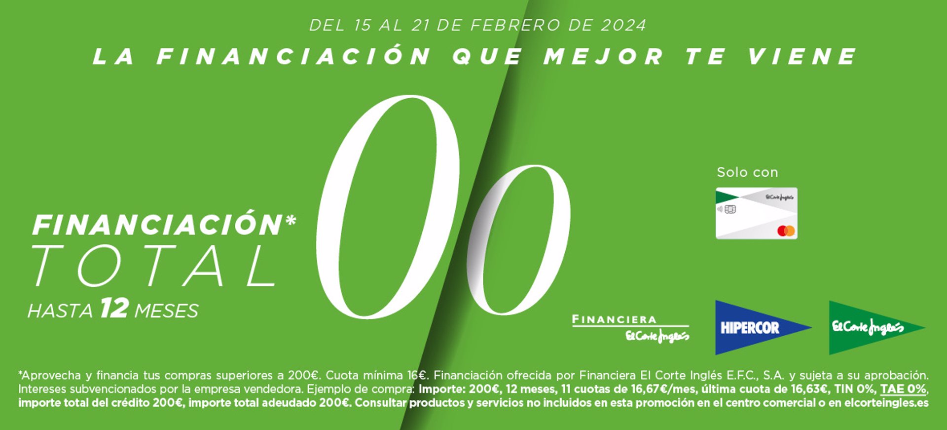 El Corte Inglés lanza desde este jueves ‘Financiación Total 0,0’, disponible hasta el 21 de febrero