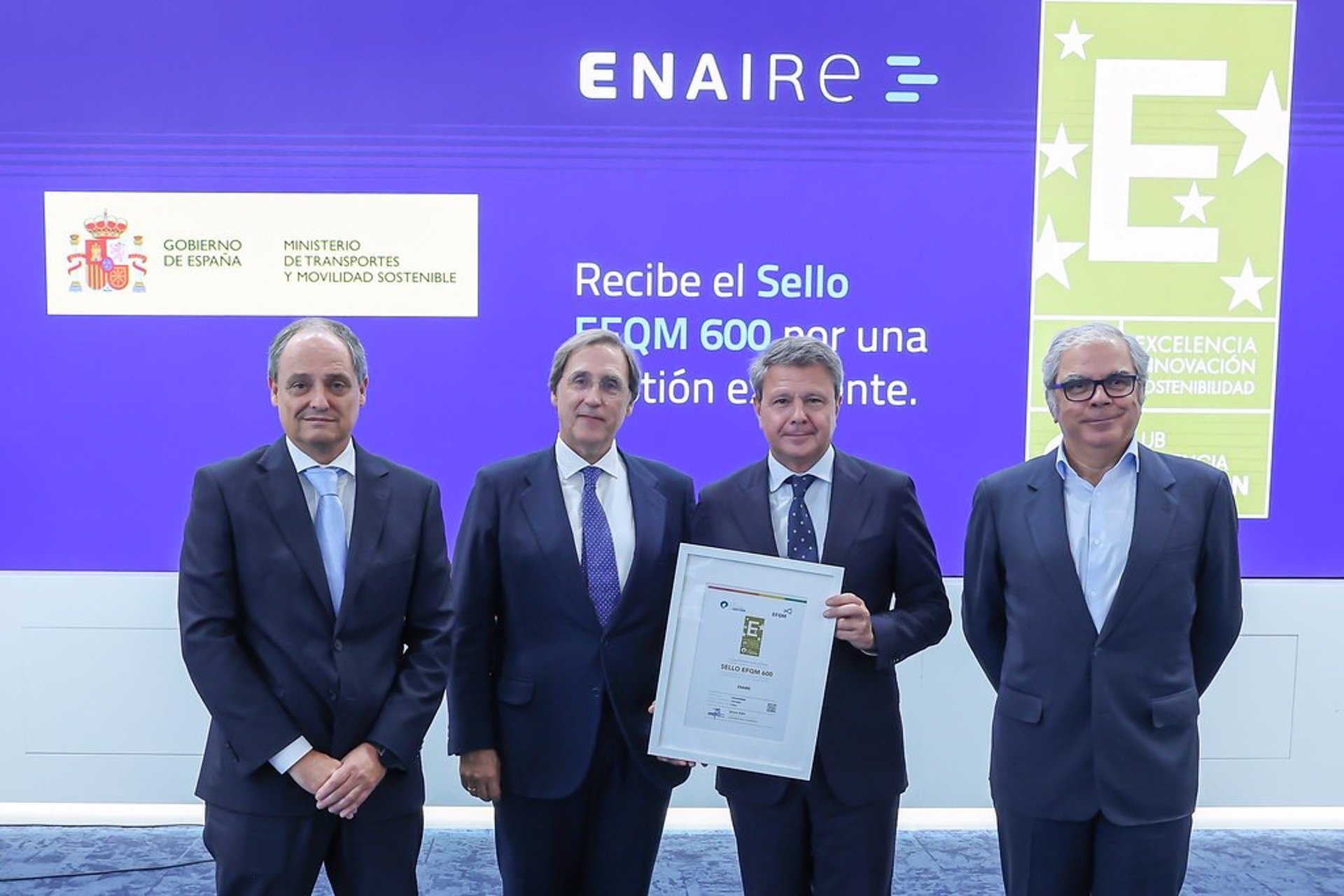 Enaire recibe el reconocimiento internacional Sello EFQM 600 de excelencia en la gestión empresarial