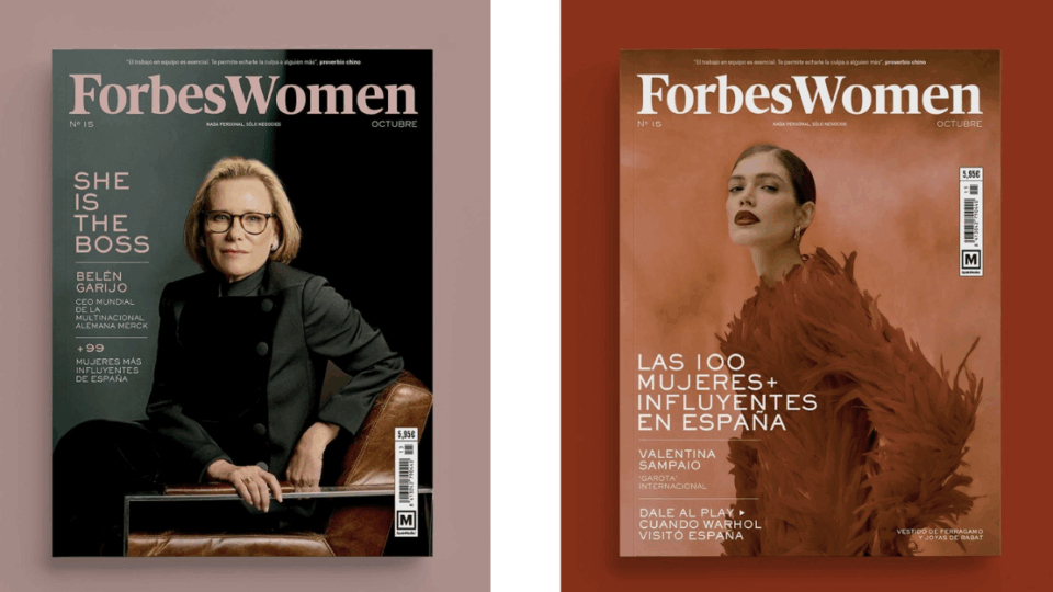 Belén Garijo, CEO mundial de la multinacional Merck, y la modelo Valentina Sampaio: las dos portadas de octubre de Forbes Women