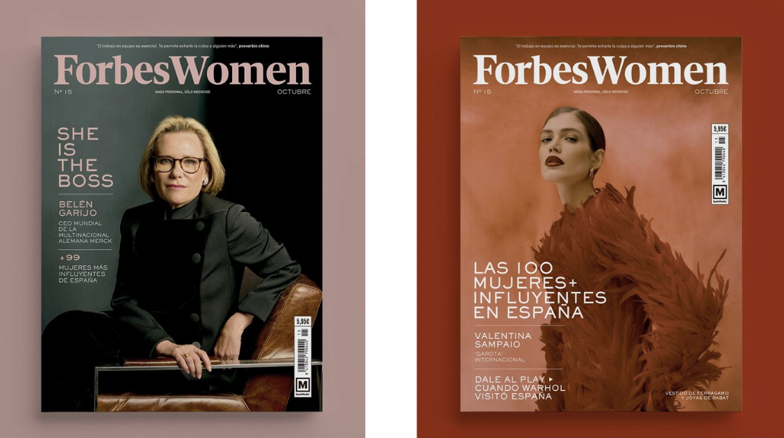 Belén Garijo, CEO mundial de la multinacional Merck, y la modelo Valentina Sampaio: las dos portadas de octubre de Forbes Women